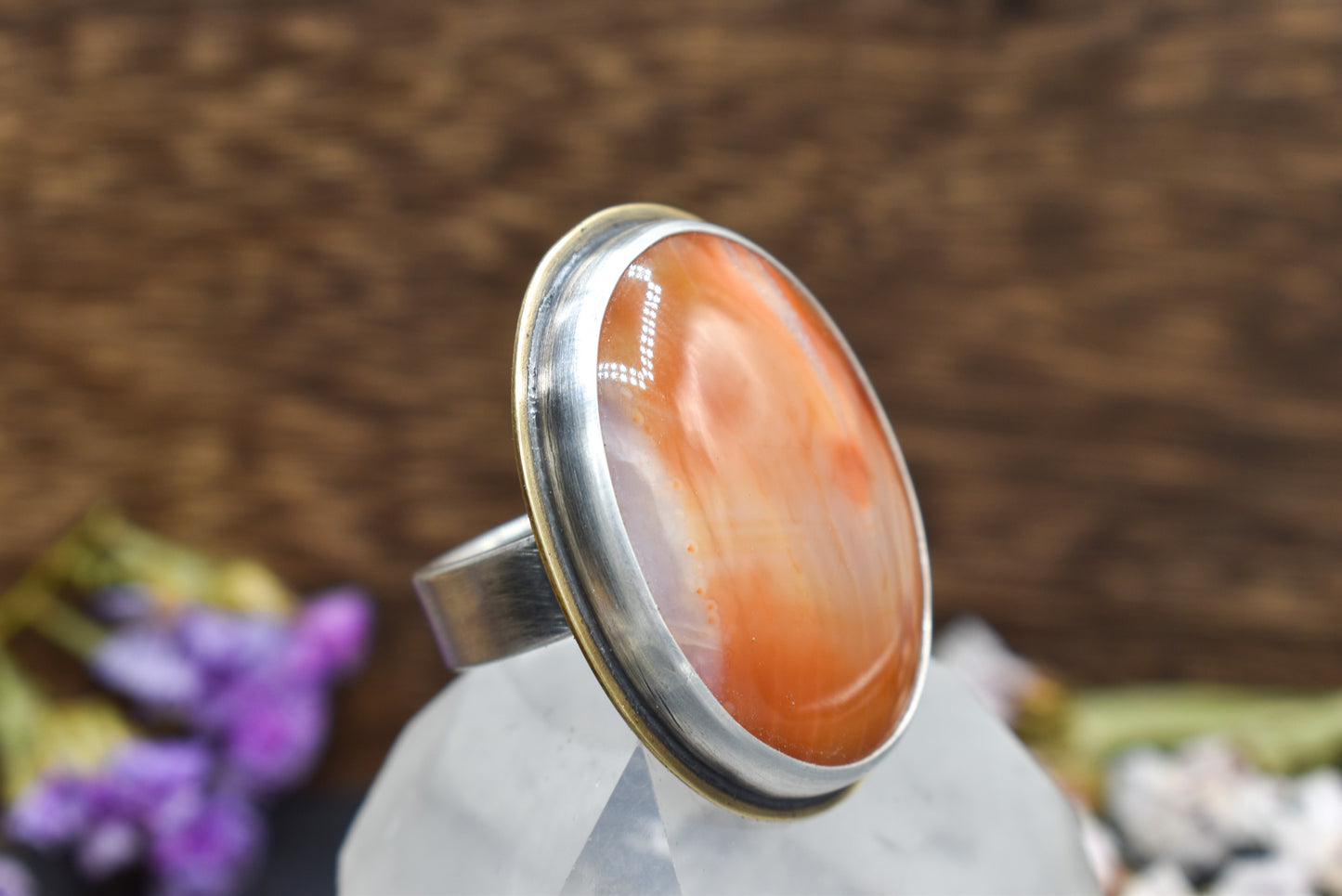 Carnelian Mixed Metals Ring - Size 7.5