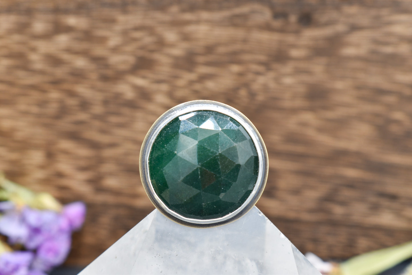 Rose Cut Aventurine Ring, Mixed Metals - Size 7