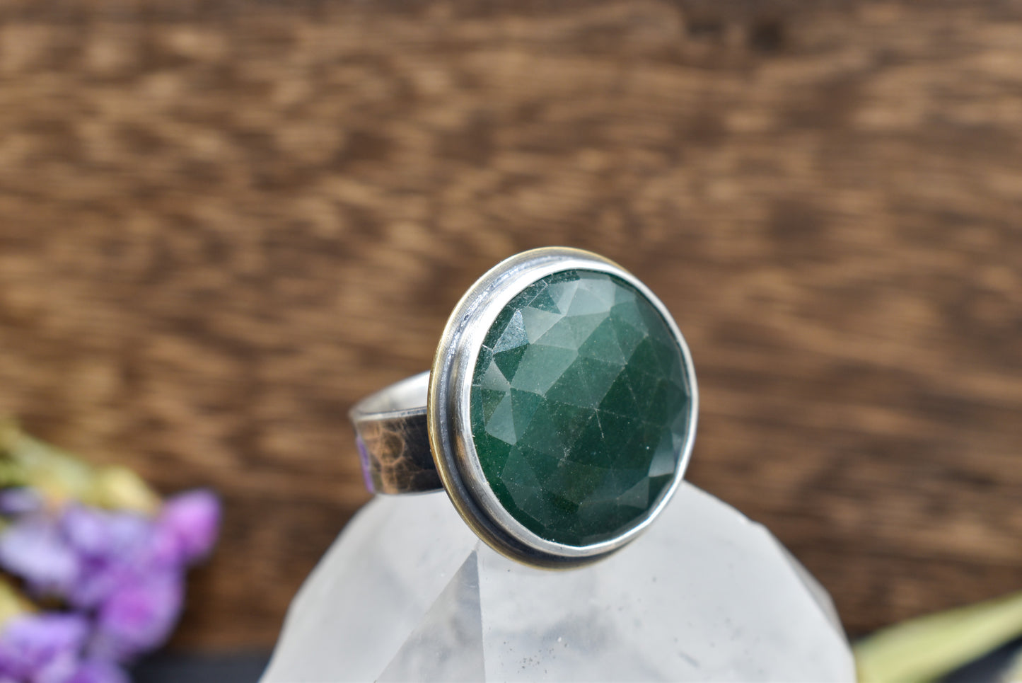 Rose Cut Aventurine Ring, Mixed Metals - Size 7