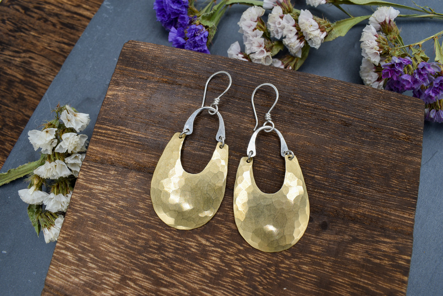 Long Scoop Earrings - Brass or Silver