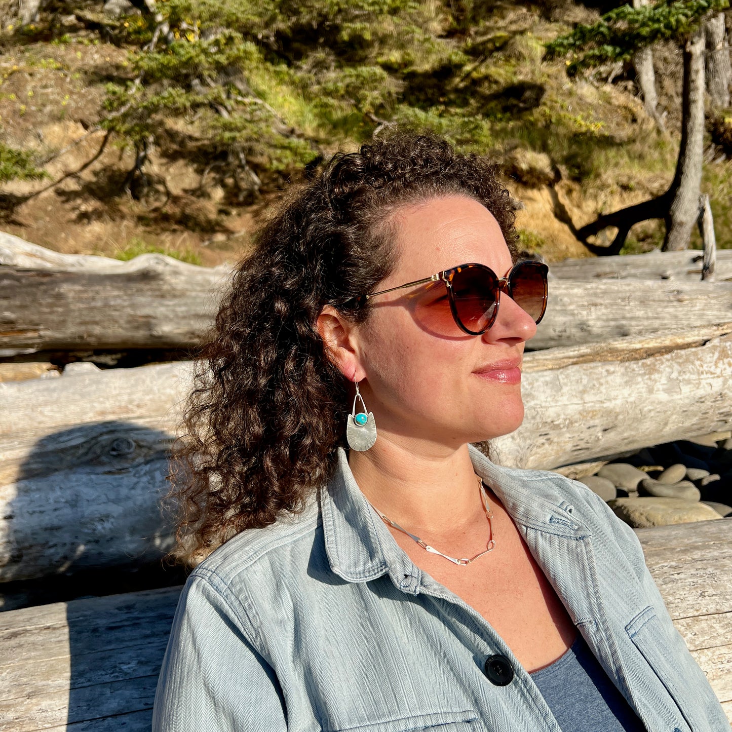Long Shield Earrings with Stone