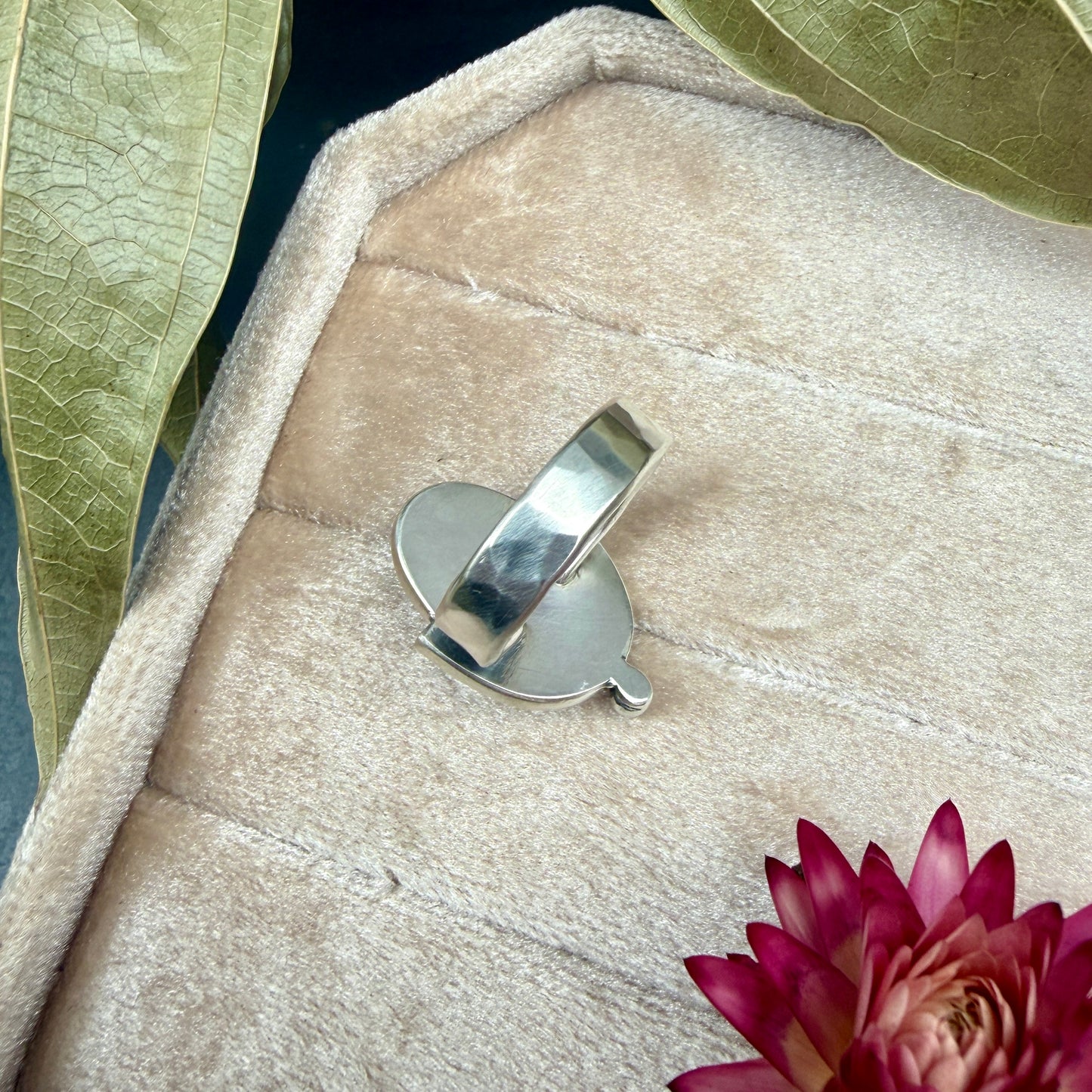Rose Quartz, Half Shadow Box Ring - size 7.5