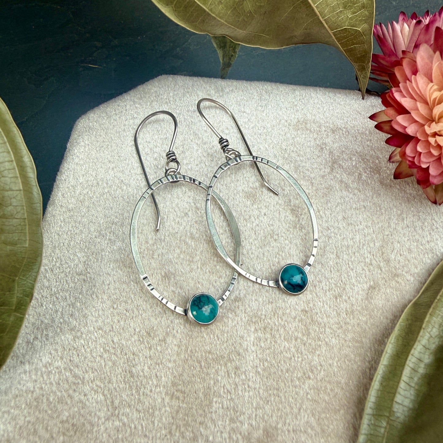 Oval Window Earrings, with turquoise - Variation 3