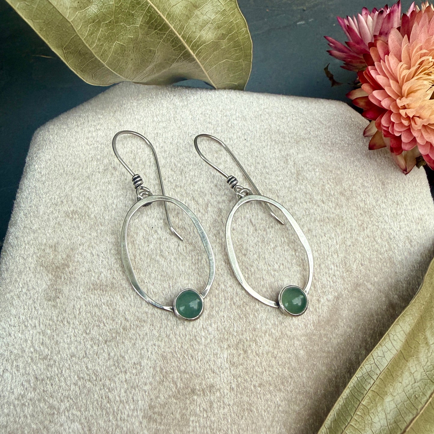 Oval Window Earrings, with aventurine - Variation 2
