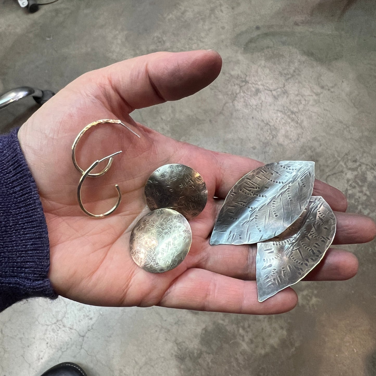 Hand Forged Hoops and Stud Earrings - 4 hours