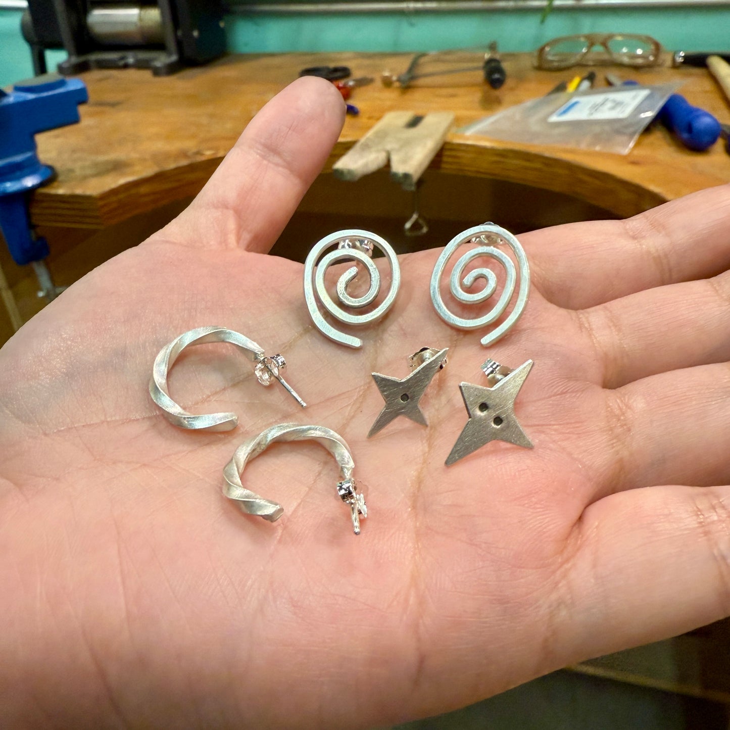 Hand Forged Hoops and Stud Earrings - 4 hours