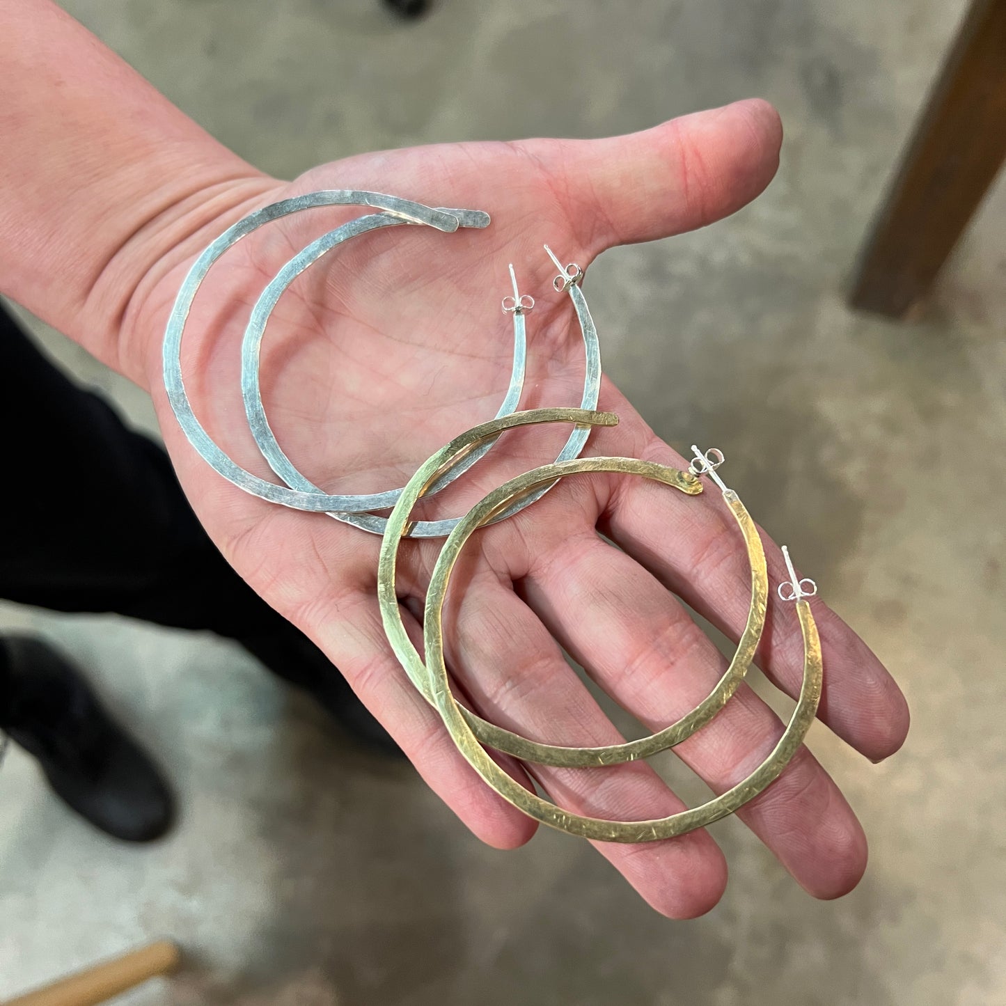 Hand Forged Hoops and Stud Earrings - 4 hours