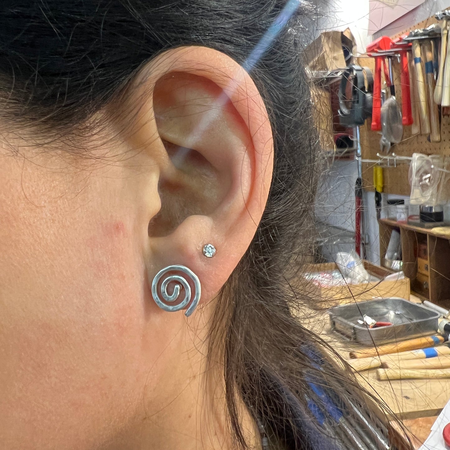 Hand Forged Hoops and Stud Earrings - 4 hours