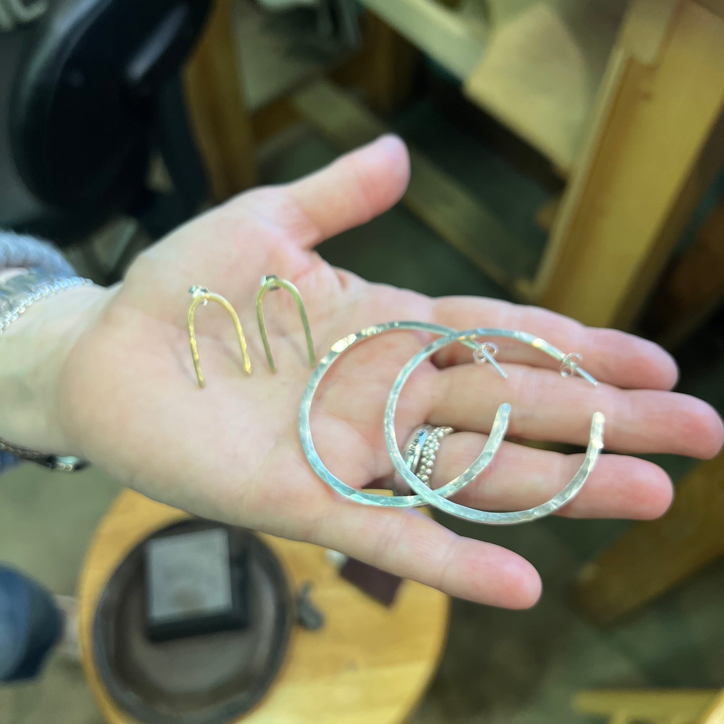 Hand Forged Hoops and Stud Earrings - 4 hours