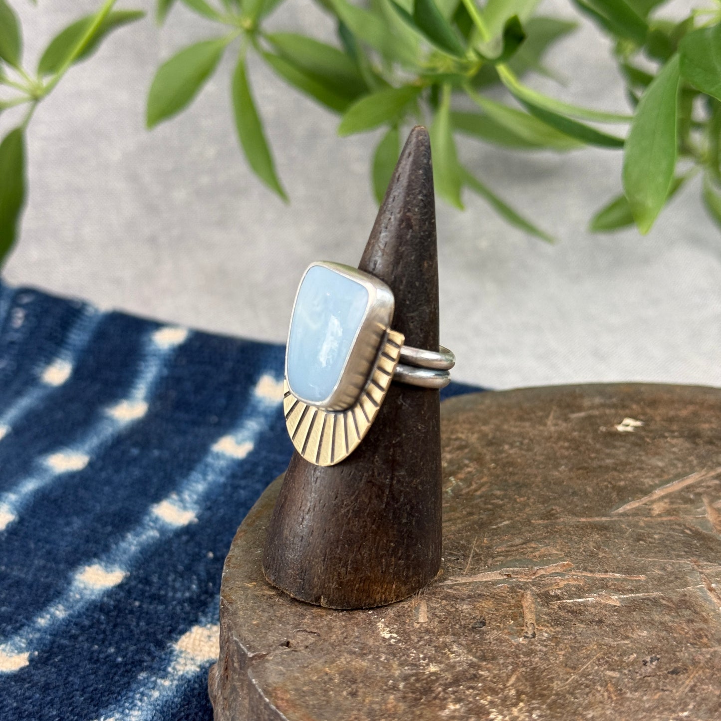 Blue Opal Sunburst Ring- Size 6.5