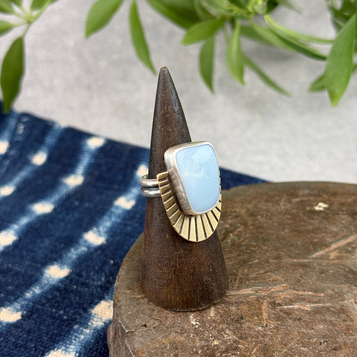 Blue Opal Sunburst Ring- Size 6.5