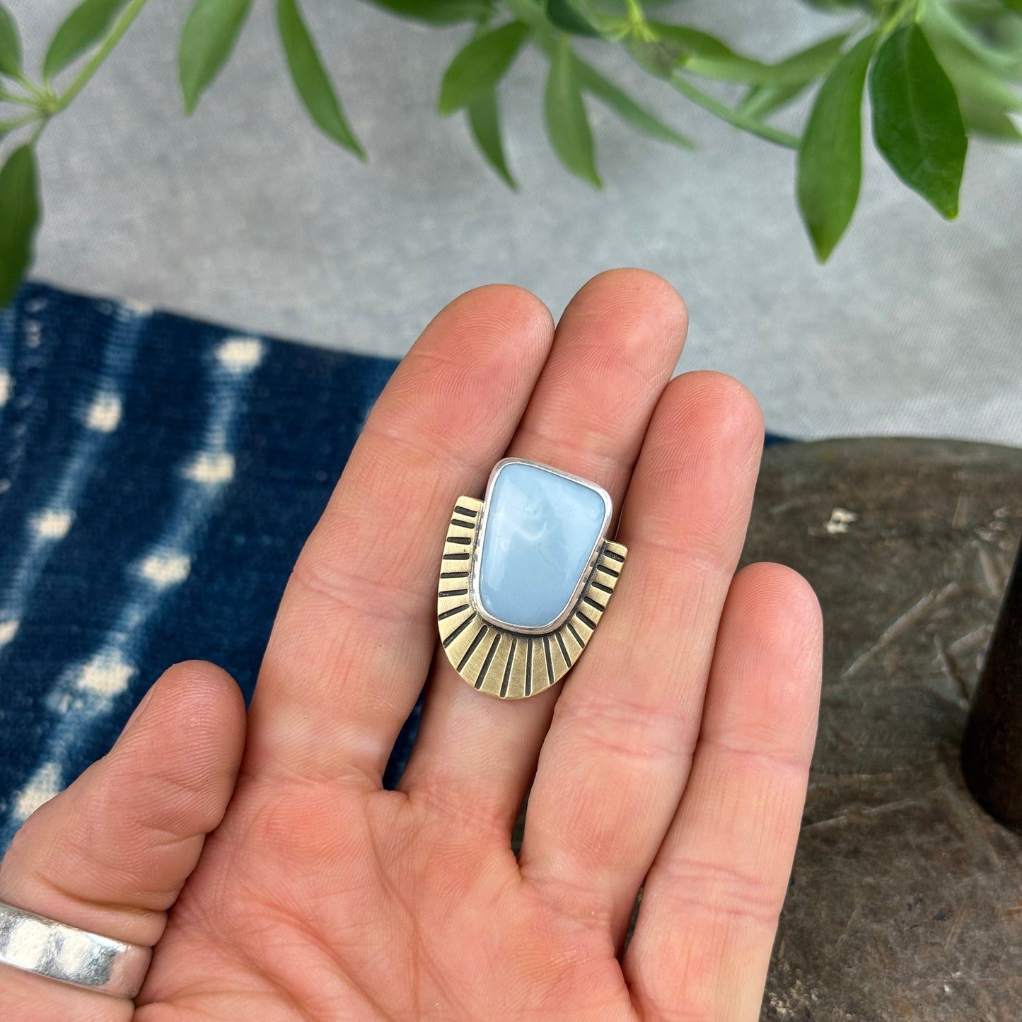 Blue Opal Sunburst Ring- Size 6.5