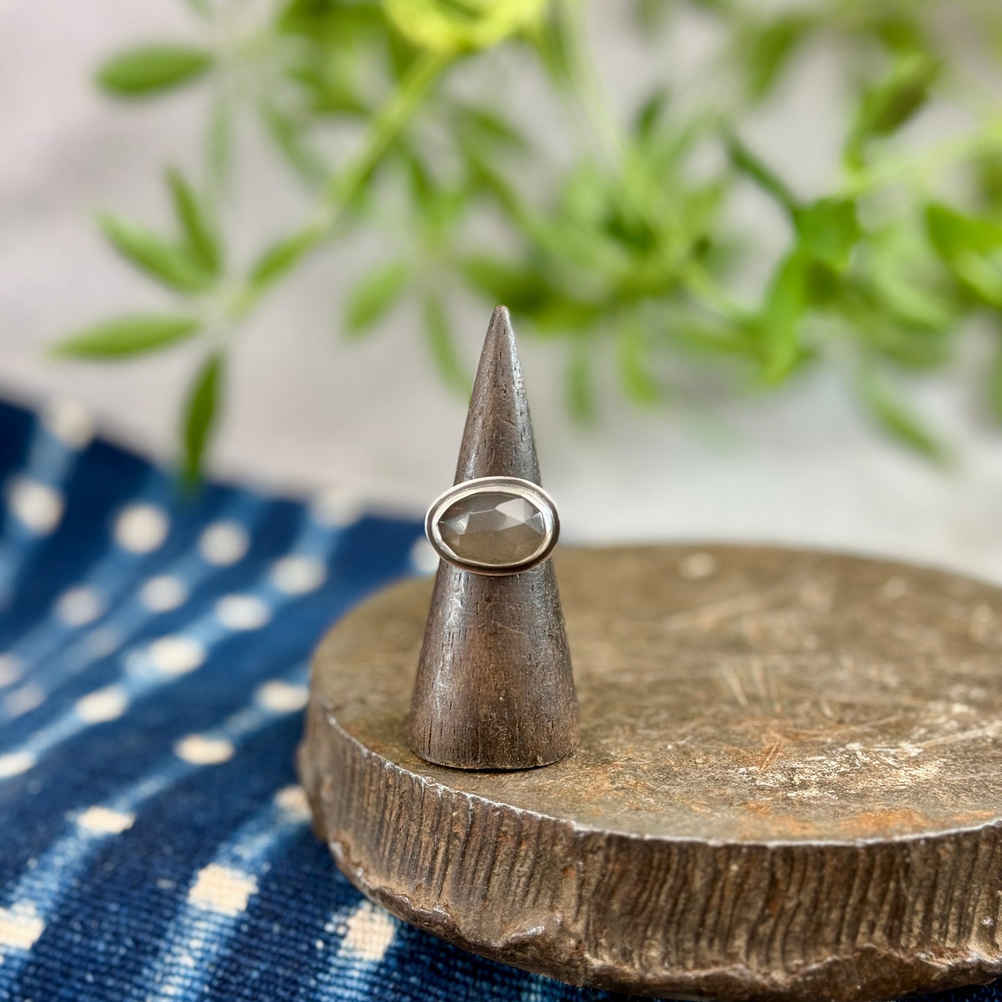 Faceted Gray Moonstone Ring - Size 6