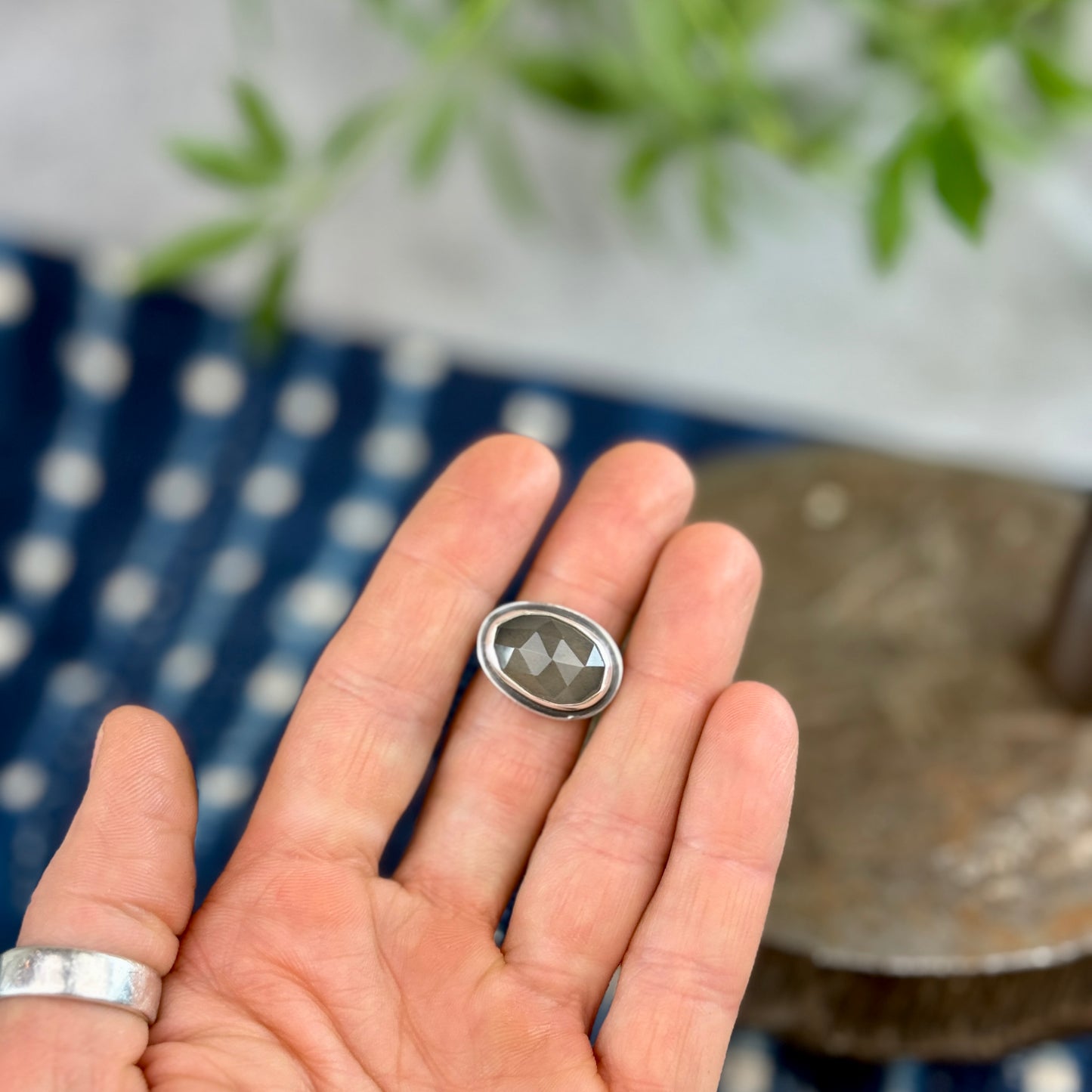Faceted Gray Moonstone Ring - Size 6