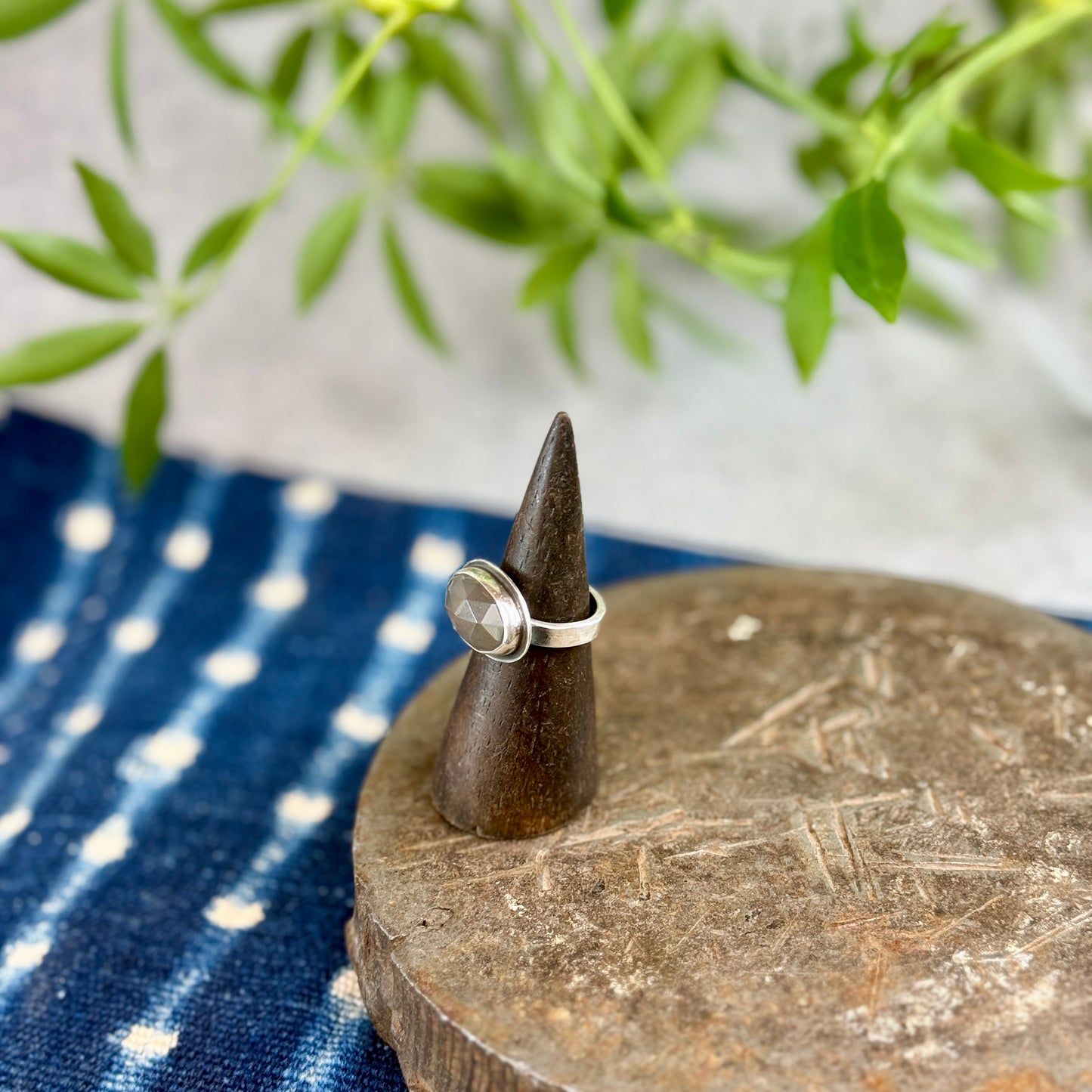 Faceted Gray Moonstone Ring - Size 6