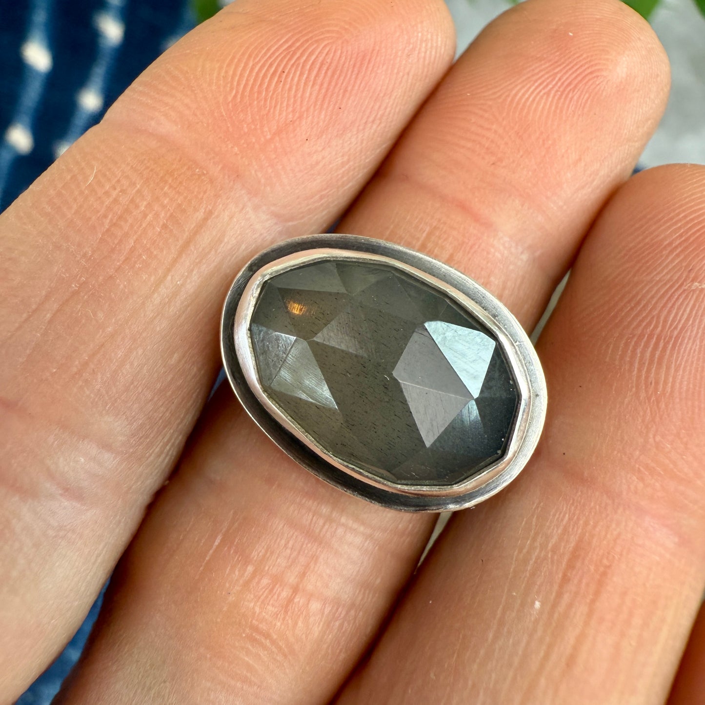 Faceted Gray Moonstone Ring - Size 6