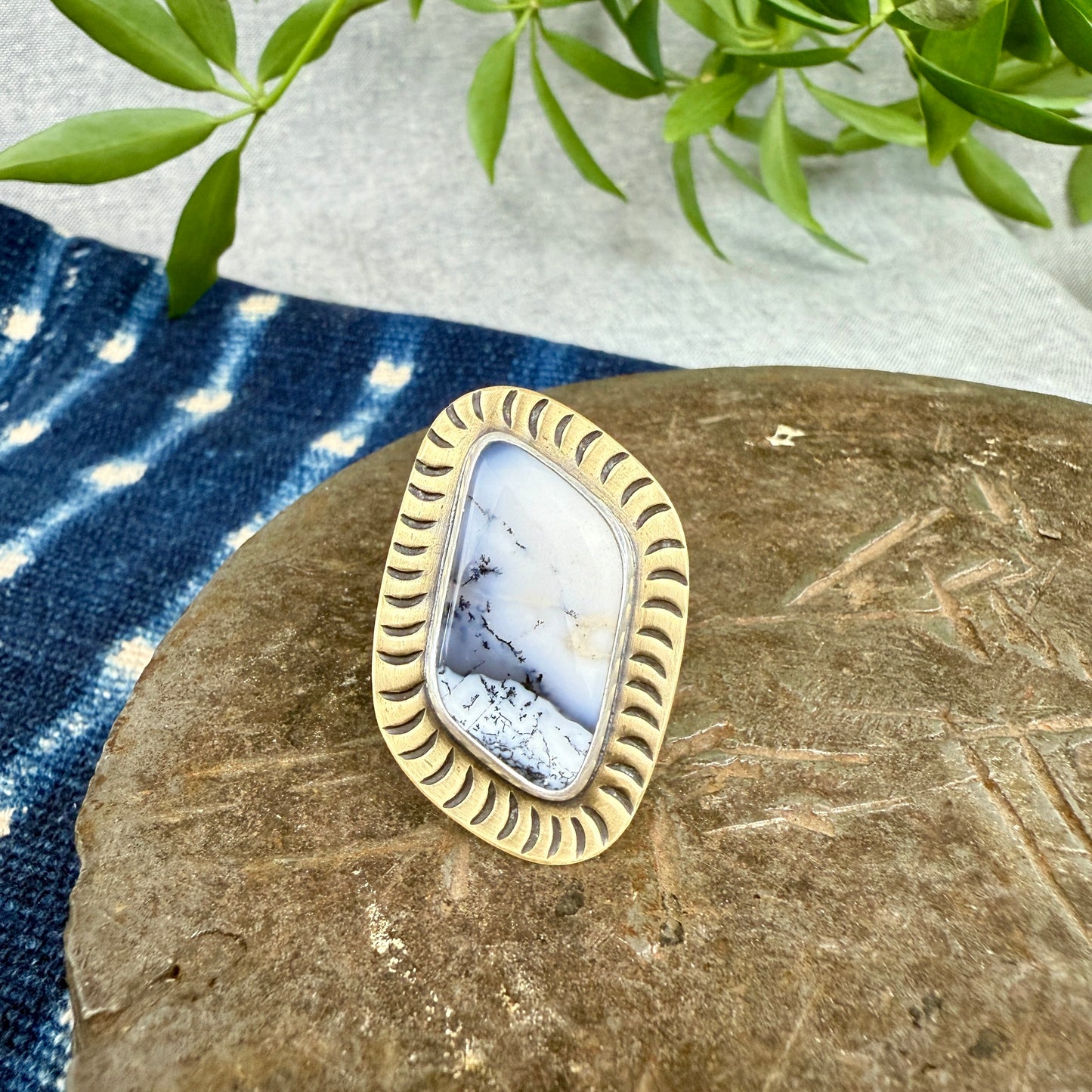 Dendritic Opal Ring - Size 7