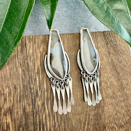 Agate "Window" Earrings with Fringe - Two