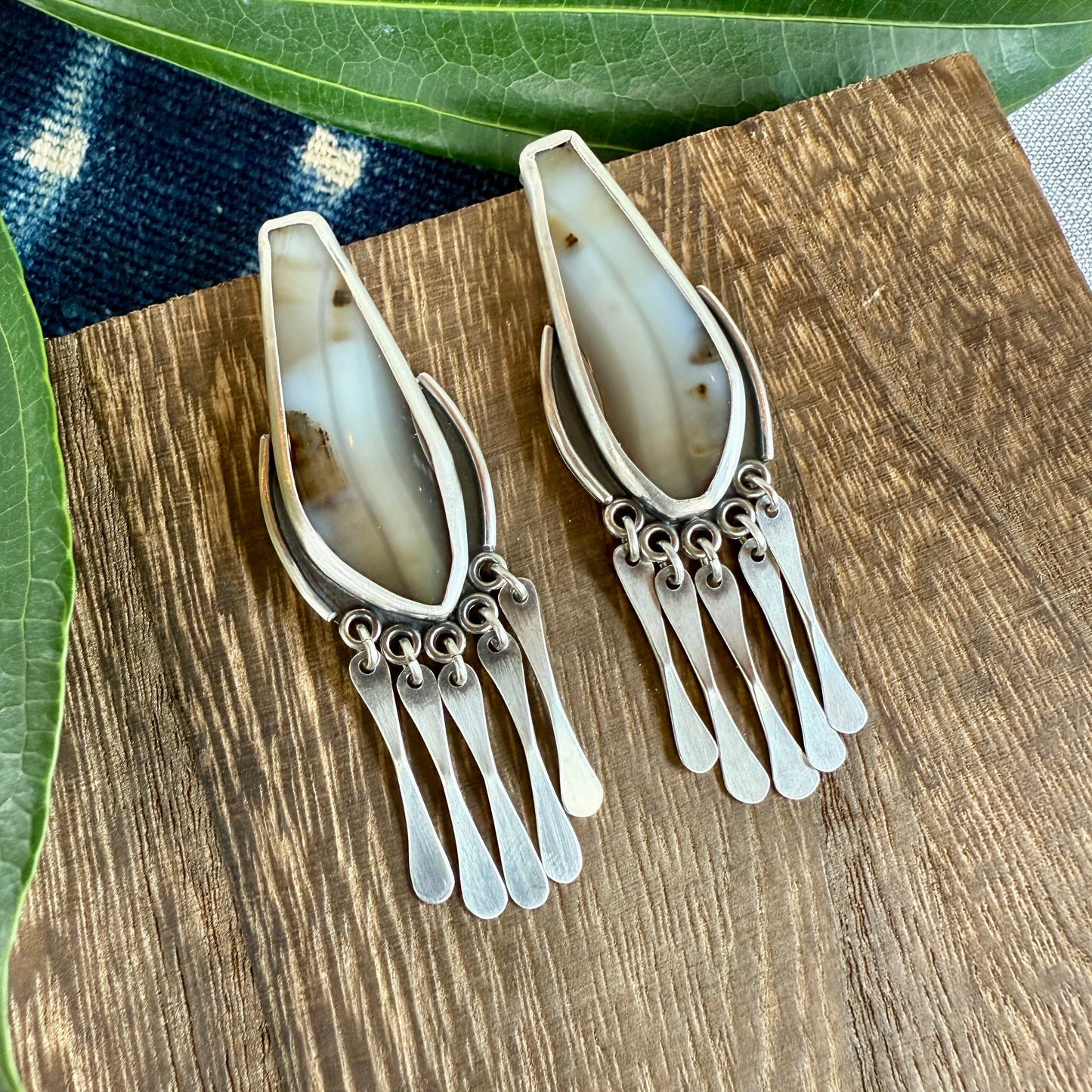 Agate "Window" Earrings with Fringe - Two