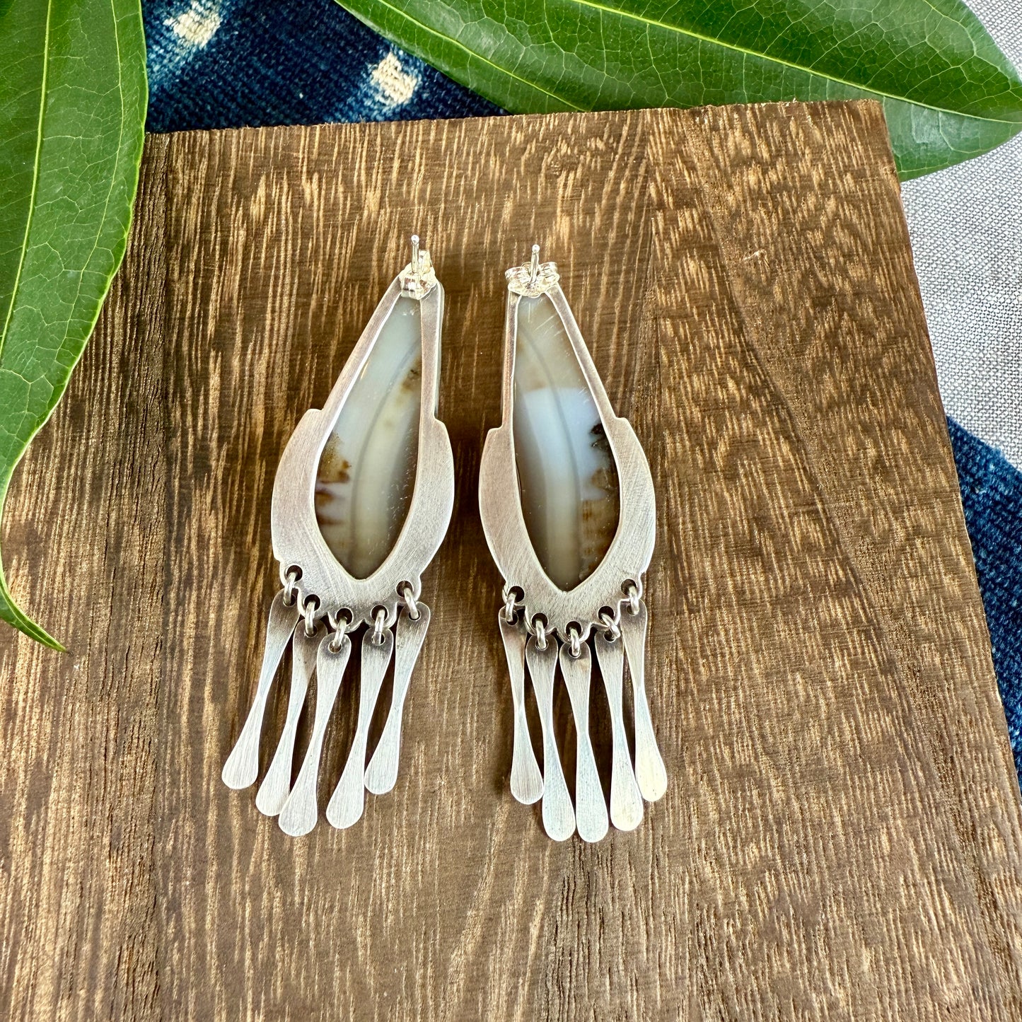 Agate "Window" Earrings with Fringe - Two
