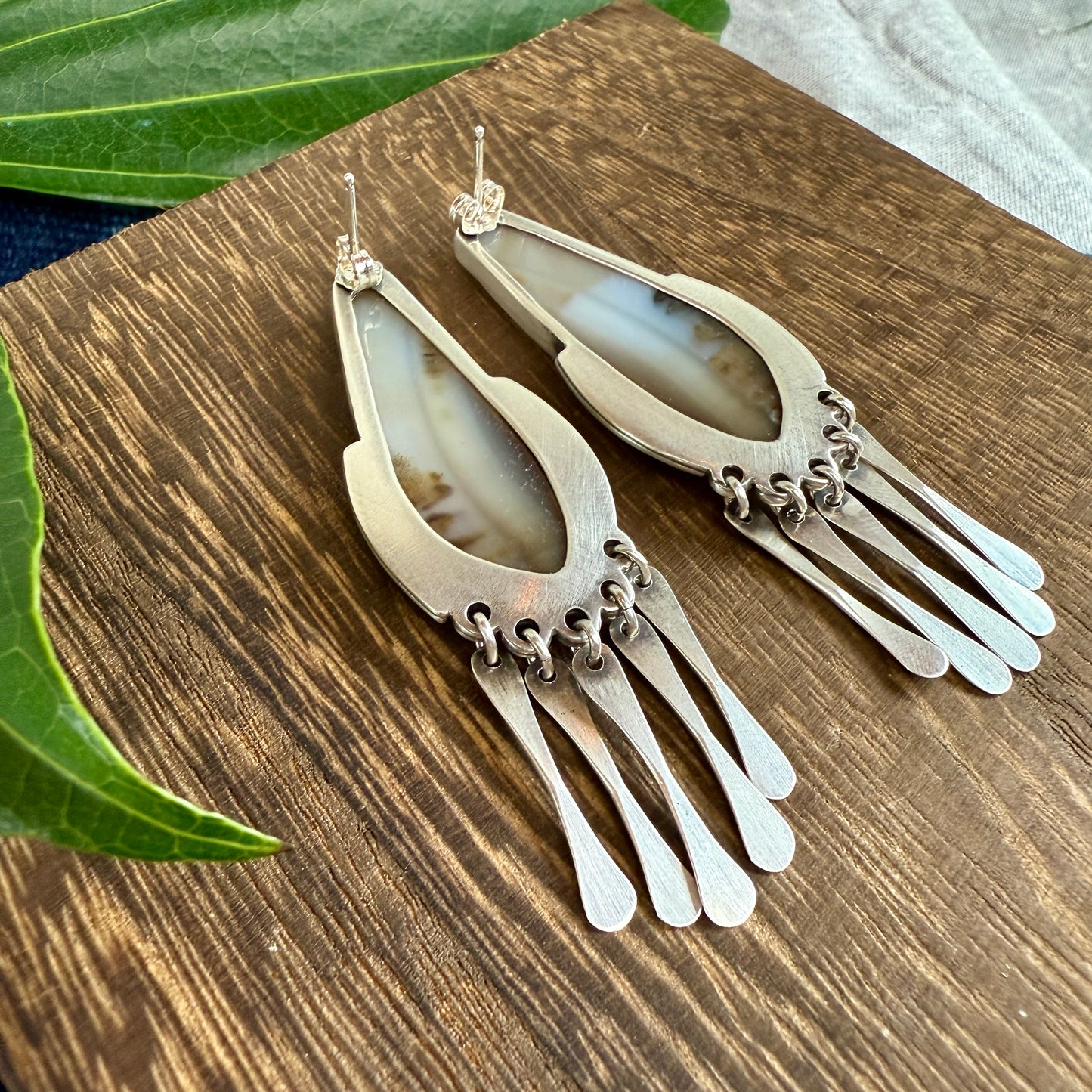 Agate "Window" Earrings with Fringe - Two