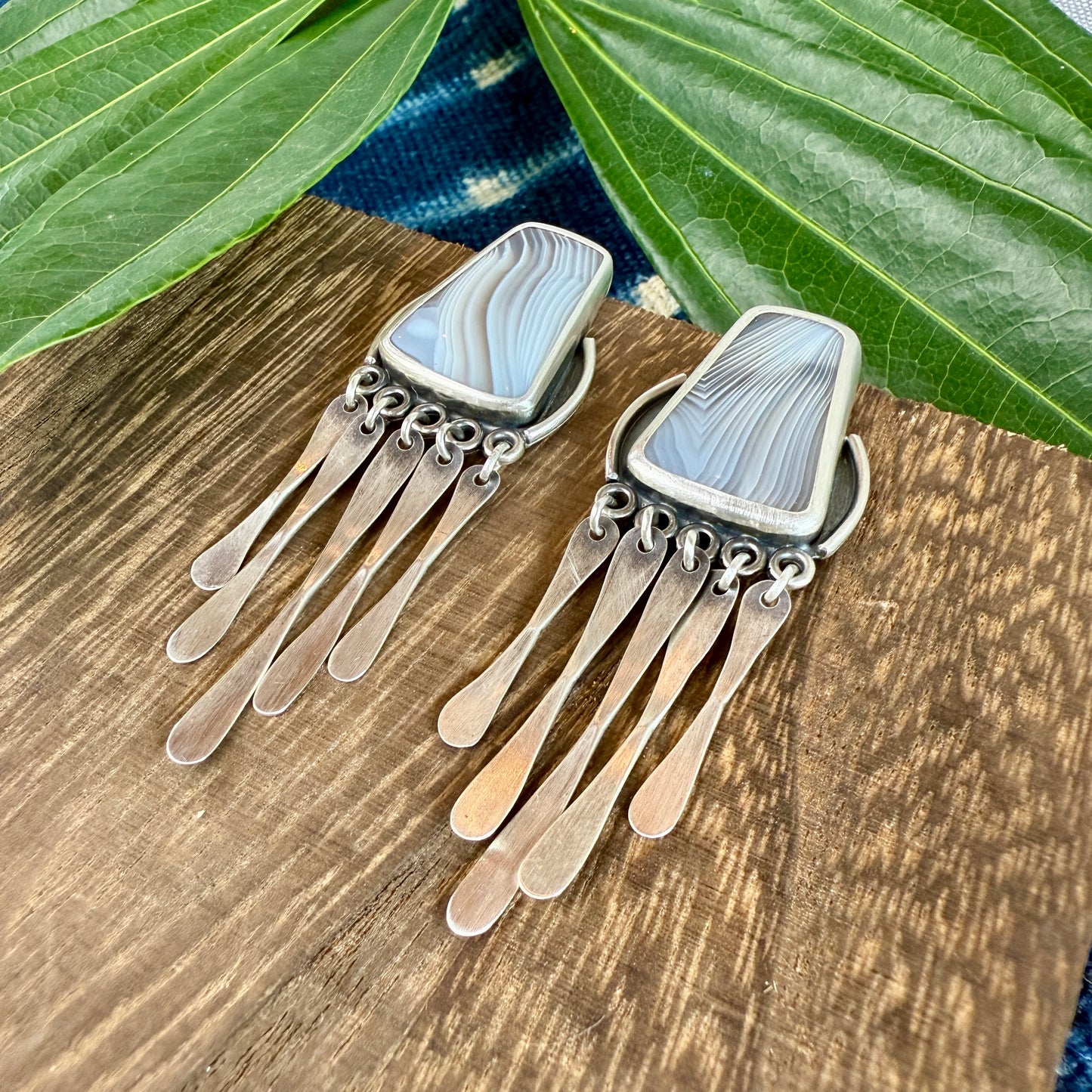 Agate "Window" Earrings with Fringe - Five