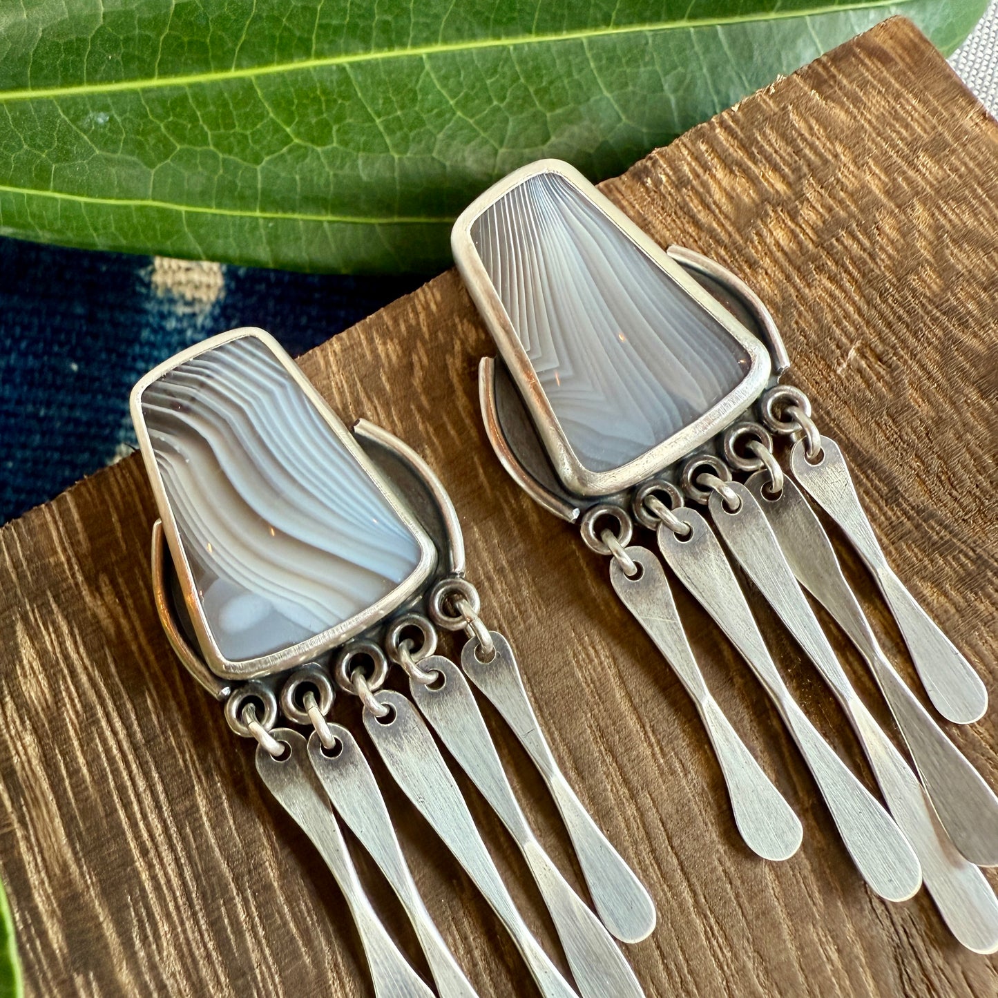 Agate "Window" Earrings with Fringe - Five