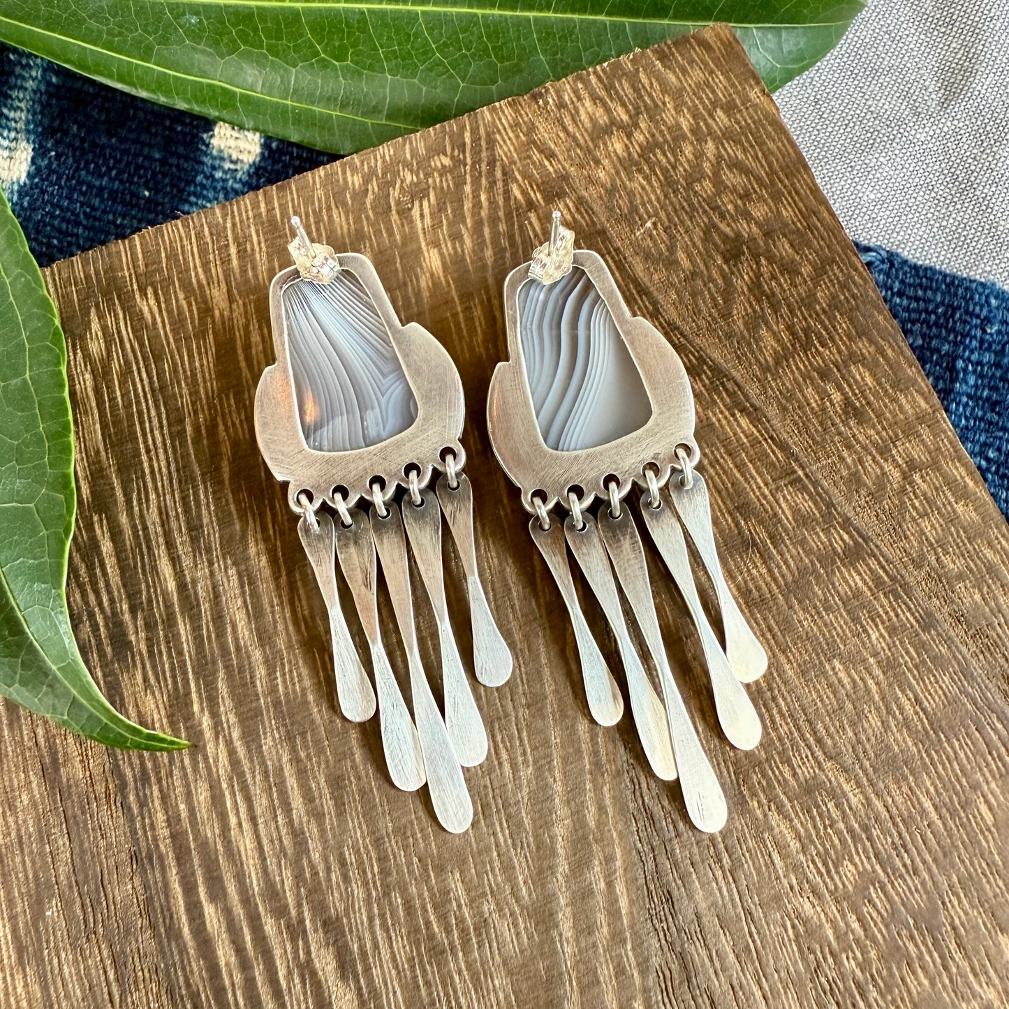 Agate "Window" Earrings with Fringe - Five