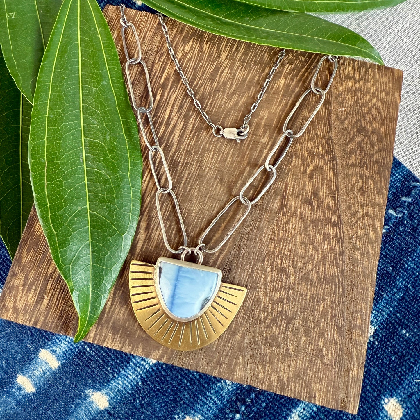Blue Opal Necklace with Handmade Chain