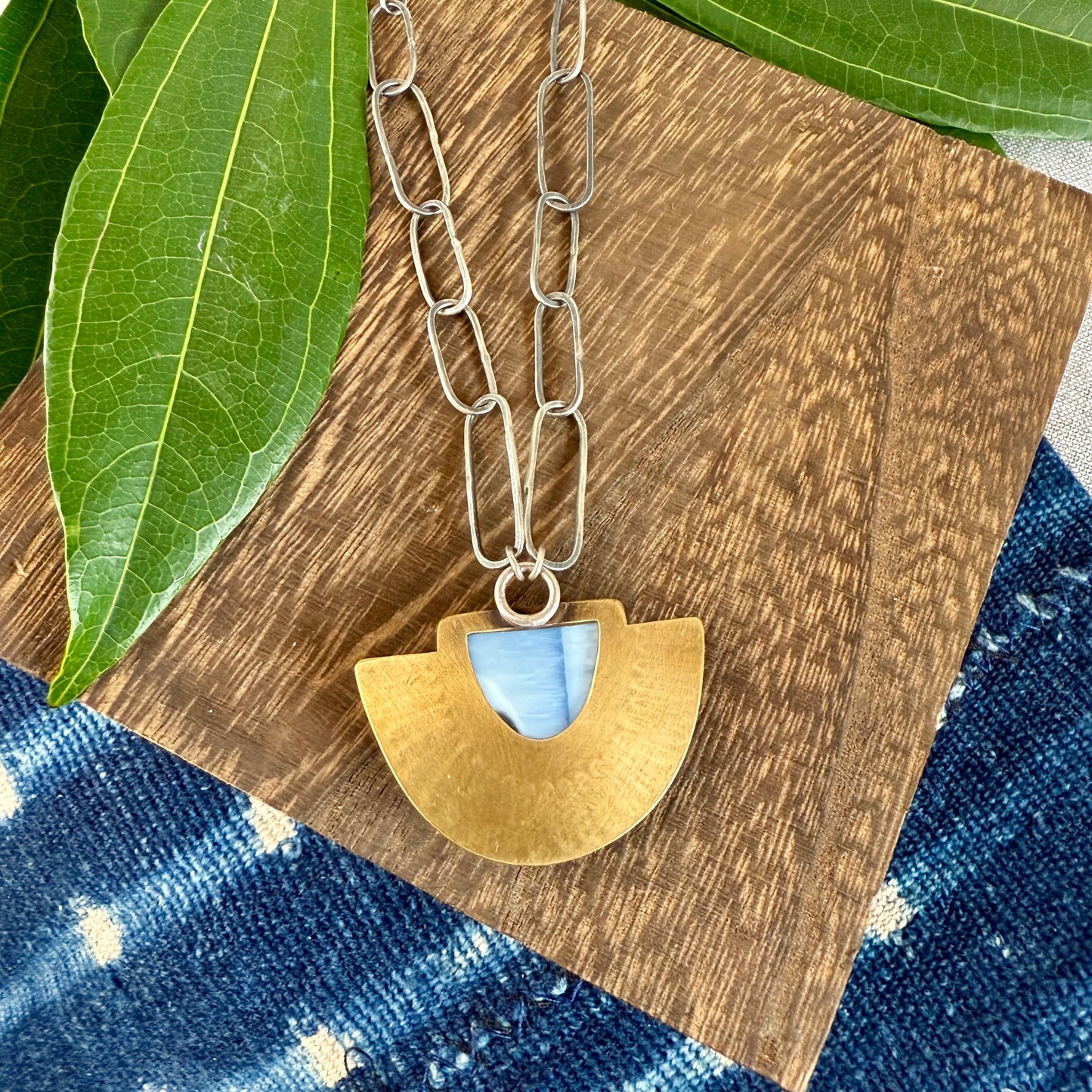Blue Opal Necklace with Handmade Chain