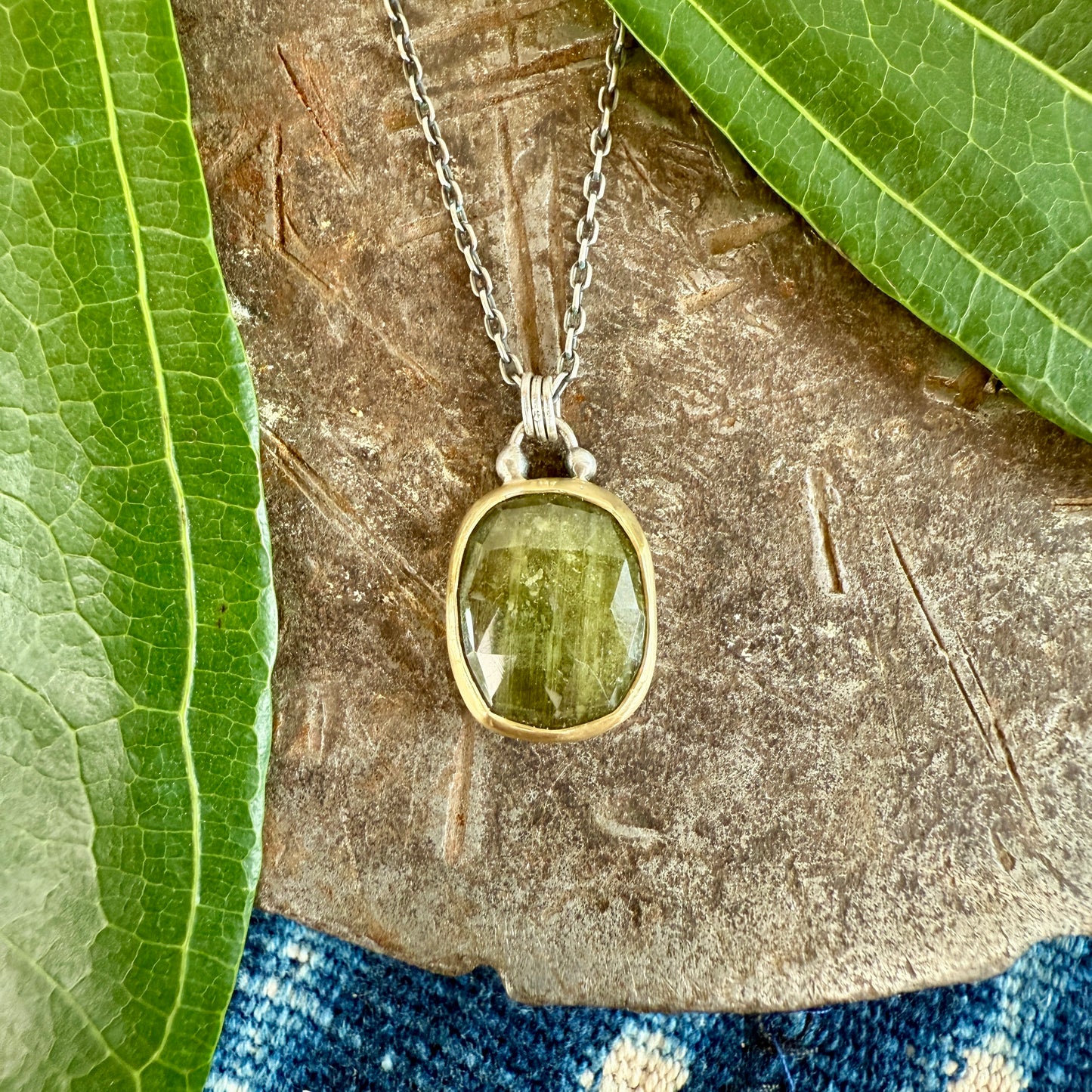 18k Gold, Green Sapphire Necklace