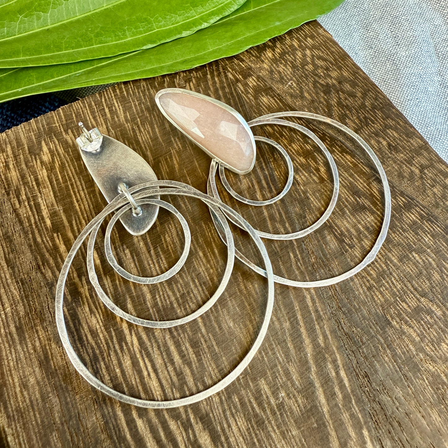Faceted Peach Moonstone Triple Hoops