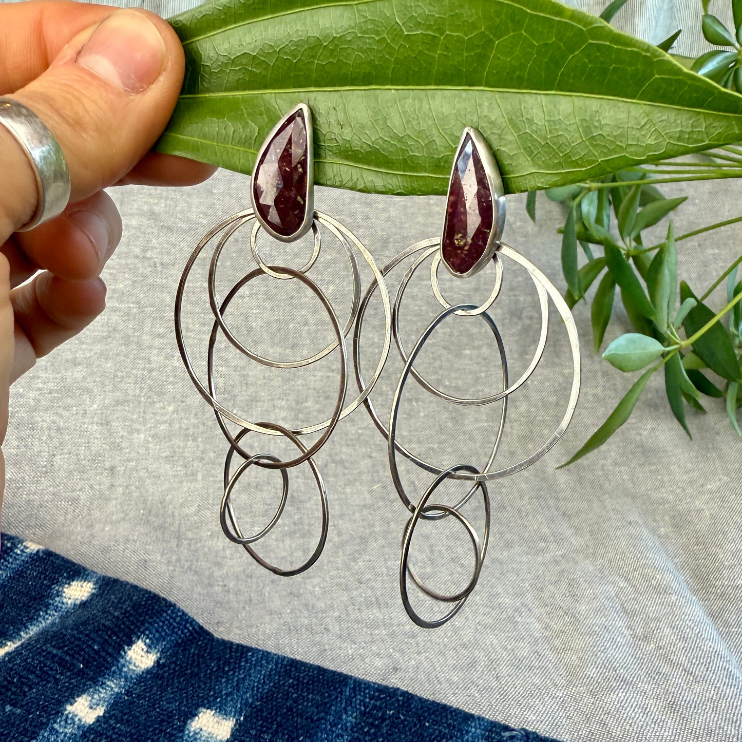 Rose Cut Ruby Celestial Hoop Earrings