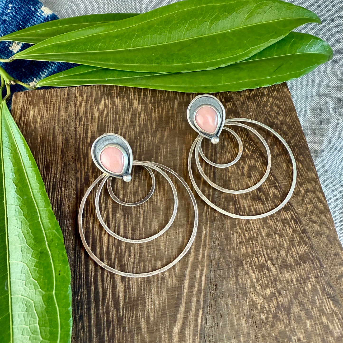 Pink Opal Shadowbox Stud Earrings