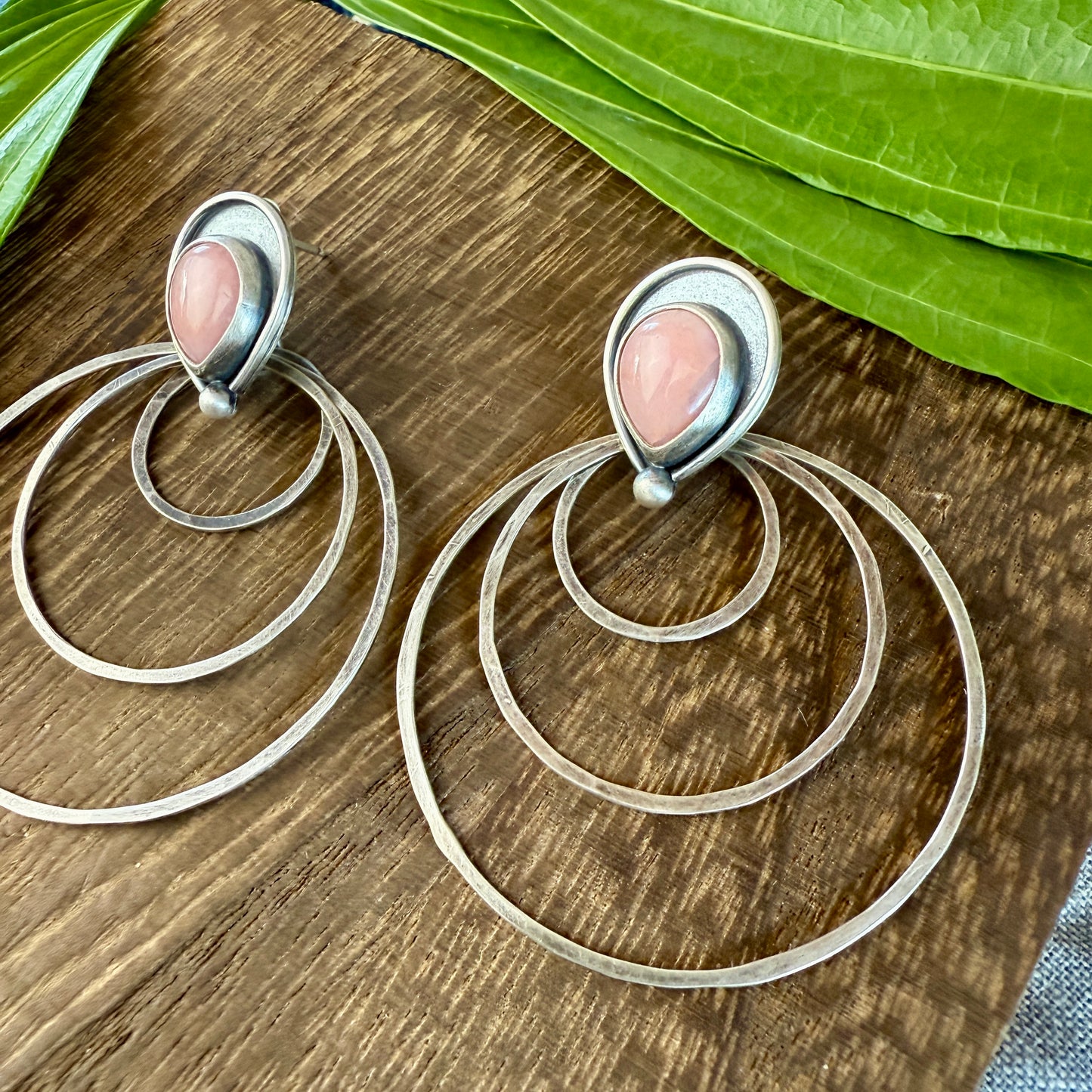 Pink Opal Shadowbox Stud Earrings