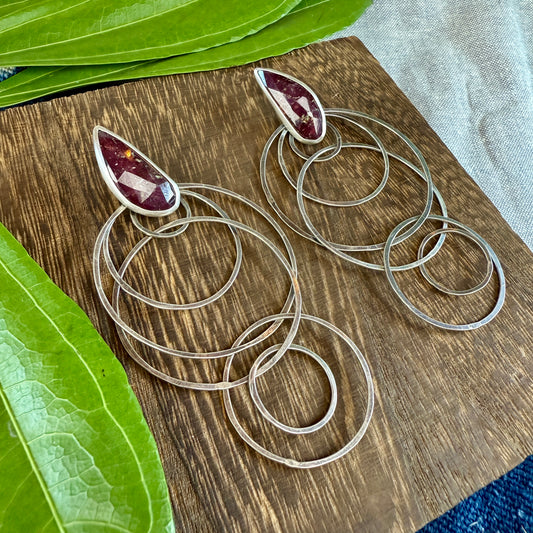 Rose Cut Ruby Celestial Hoop Earrings