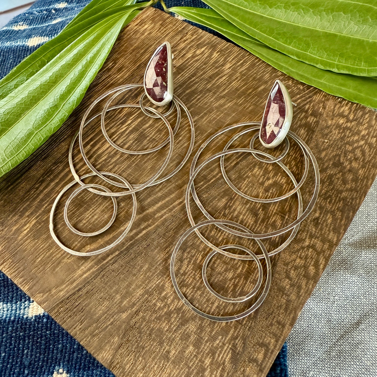 Rose Cut Ruby Celestial Hoop Earrings