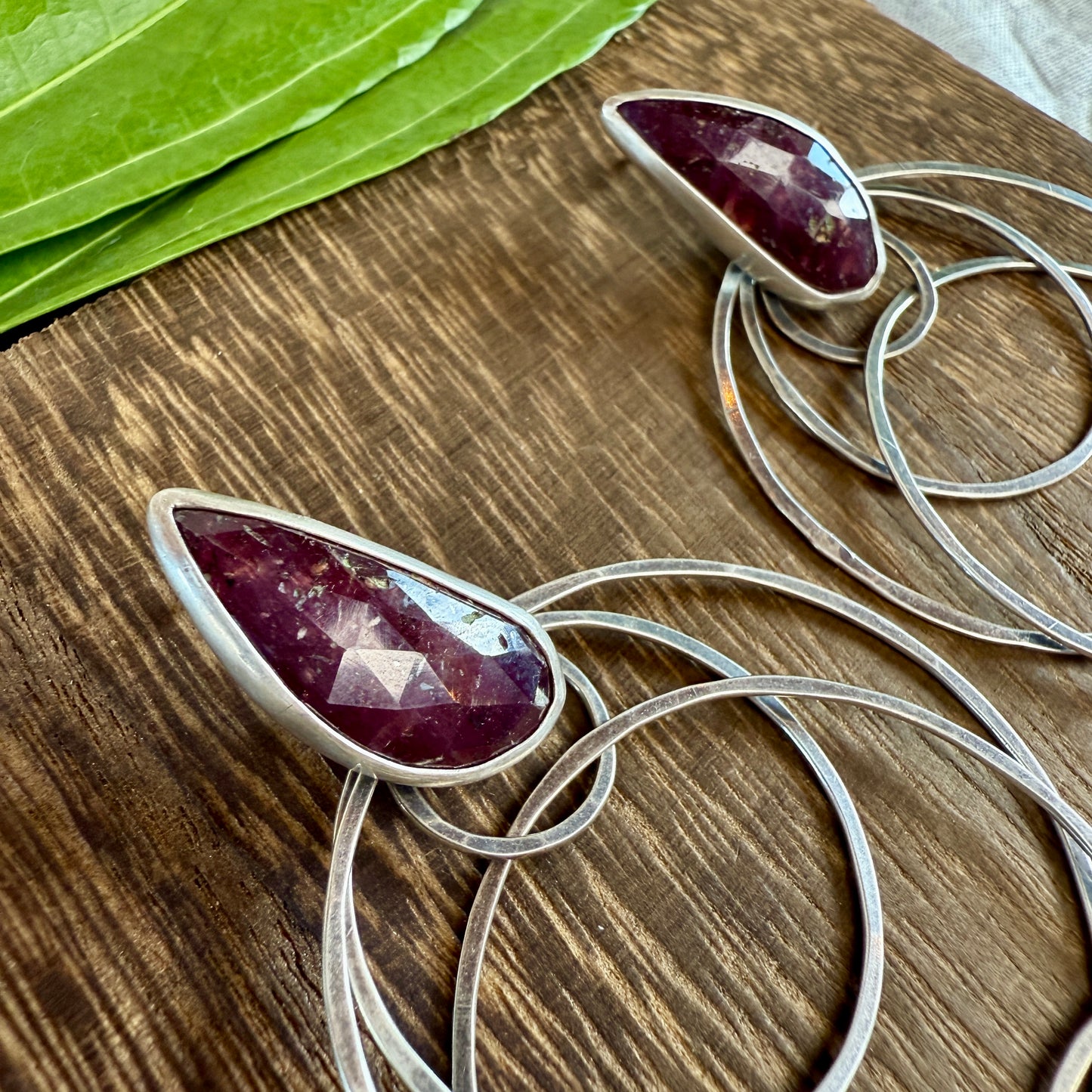 Rose Cut Ruby Celestial Hoop Earrings