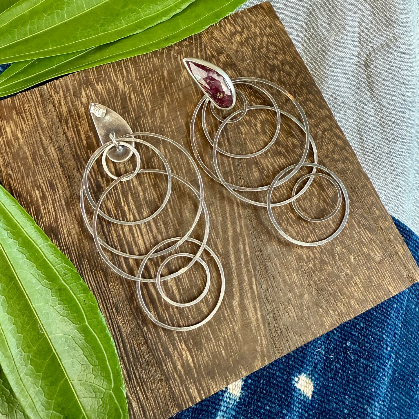 Rose Cut Ruby Celestial Hoop Earrings