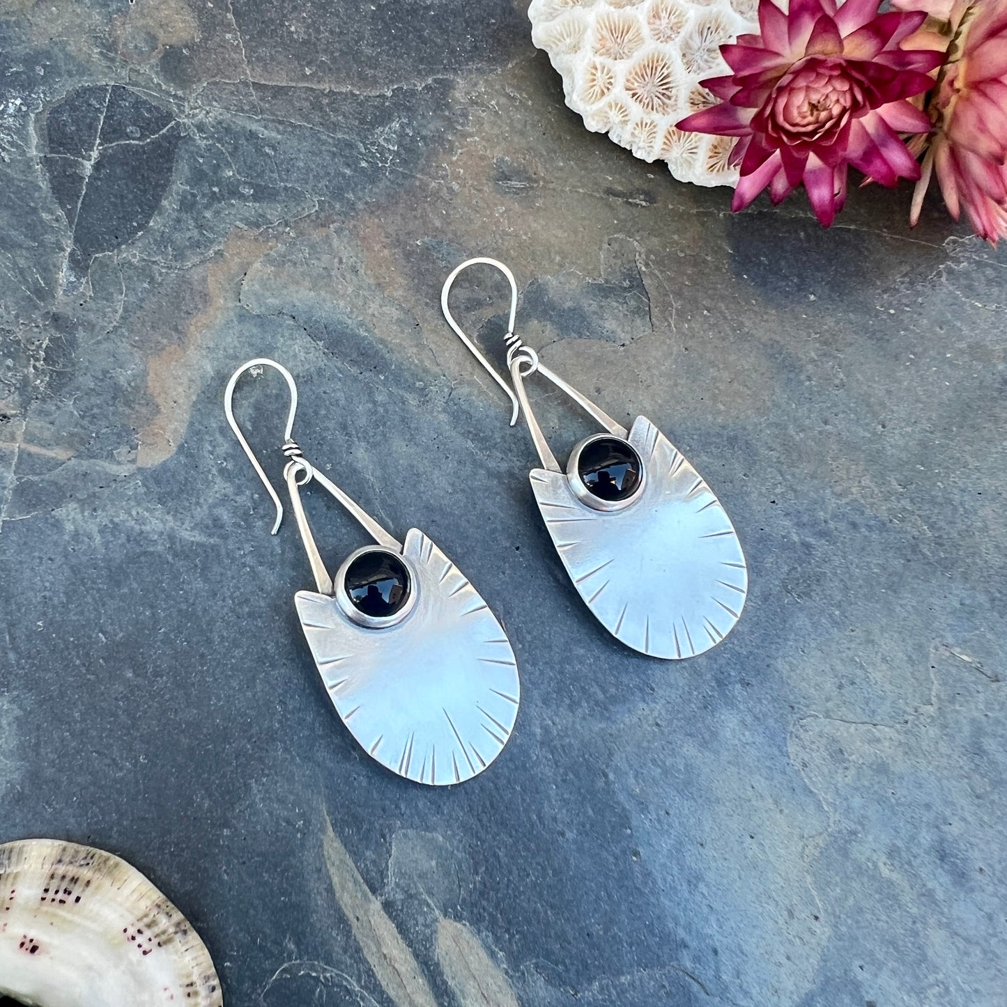 Long Shield Earrings with Stone