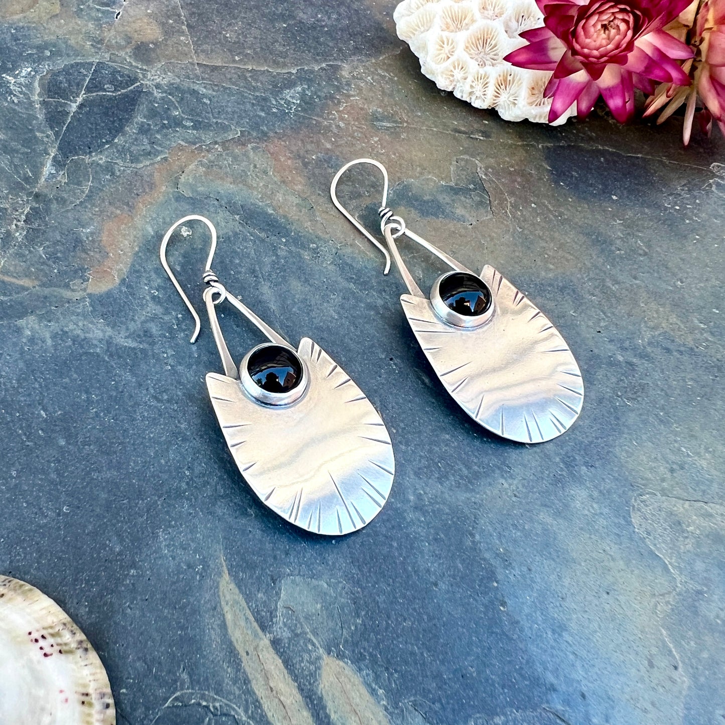 Long Shield Earrings with Stone