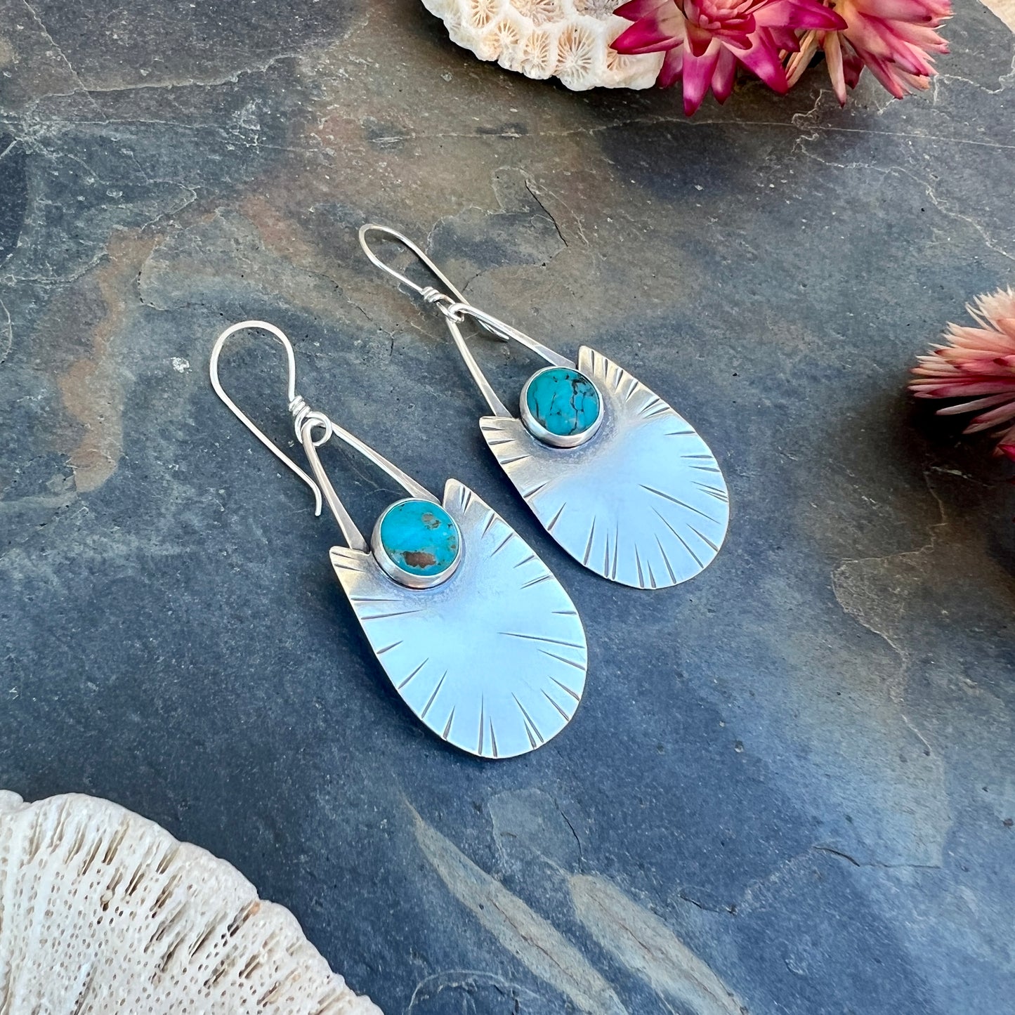 Long Shield Earrings with Stone