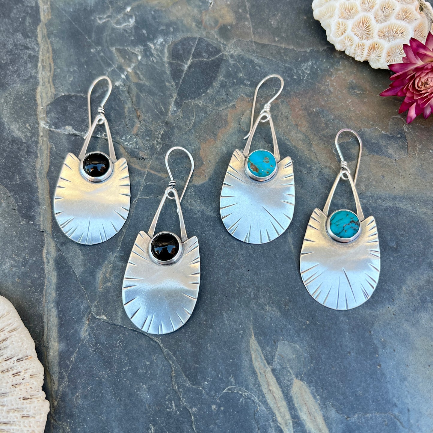 Long Shield Earrings with Stone