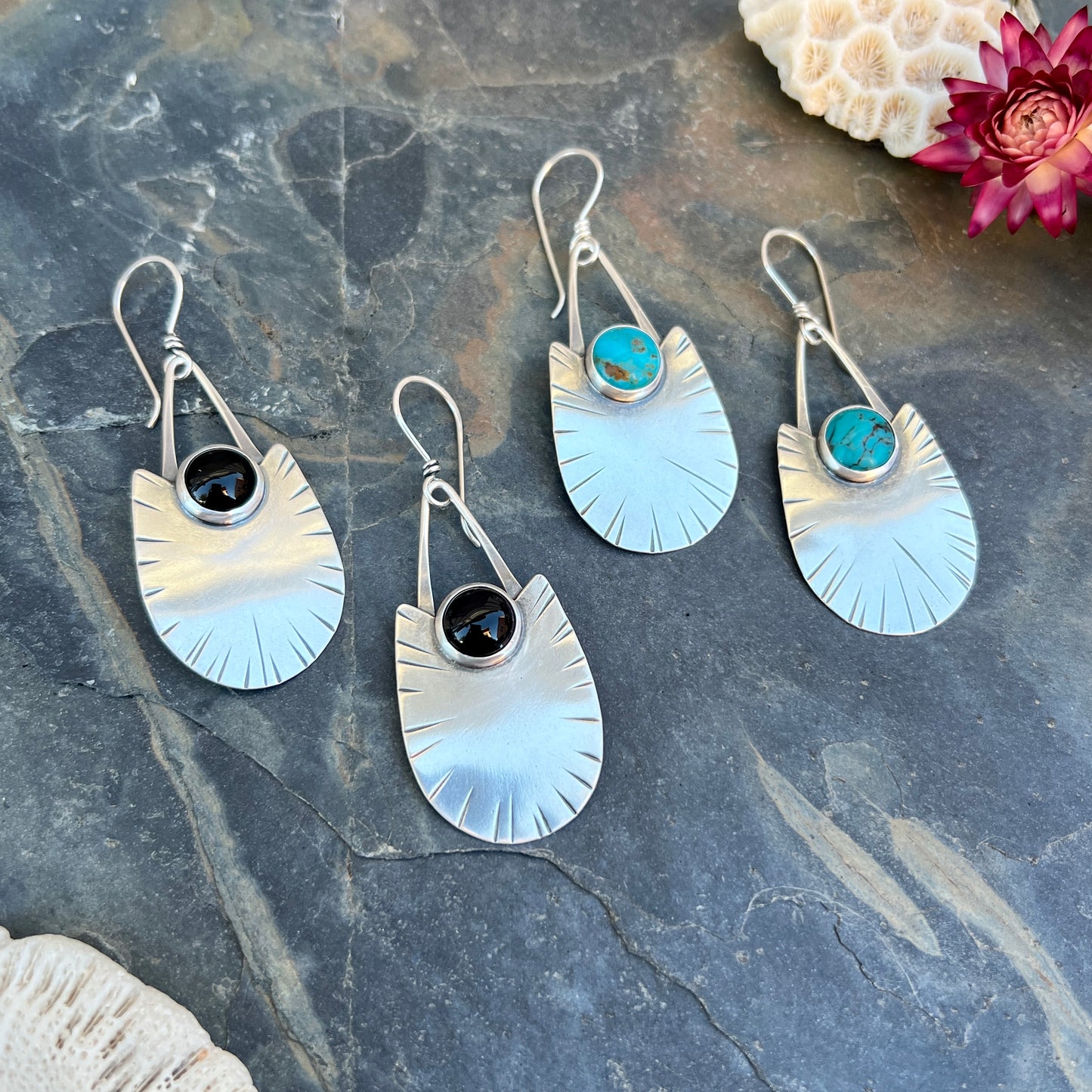 Long Shield Earrings with Stone