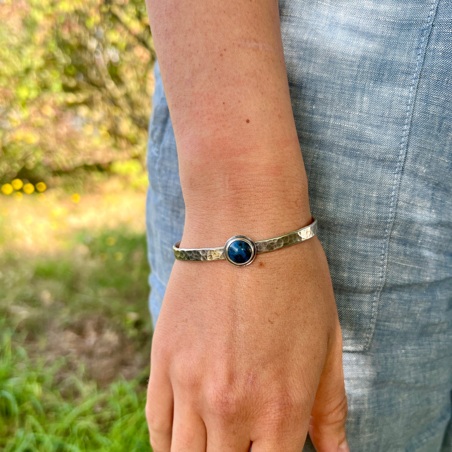Hammered Silver Cuff with Stone