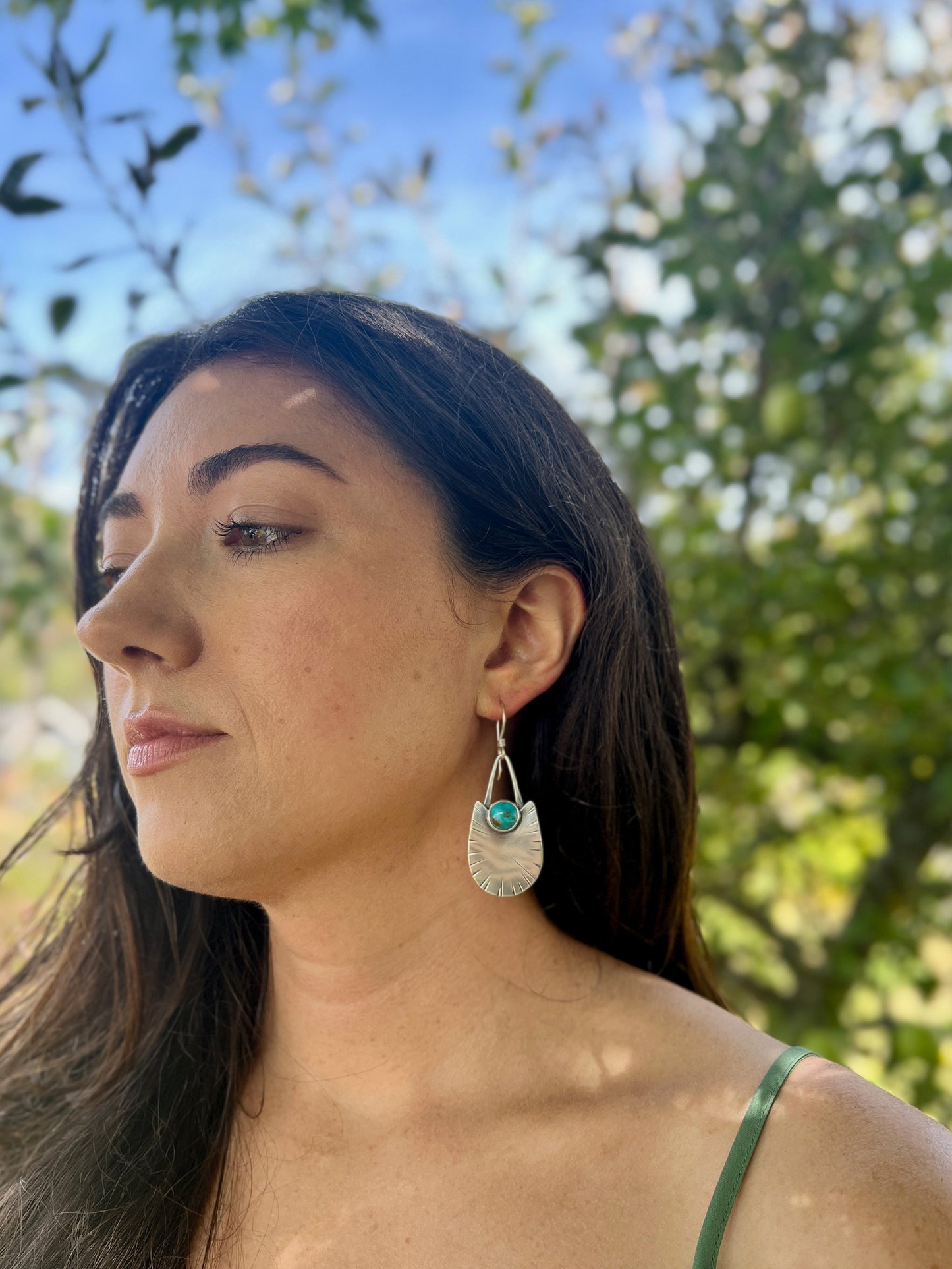 Long Shield Earrings with Stone