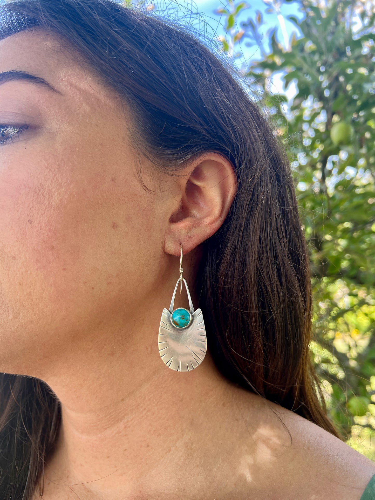 Long Shield Earrings with Stone