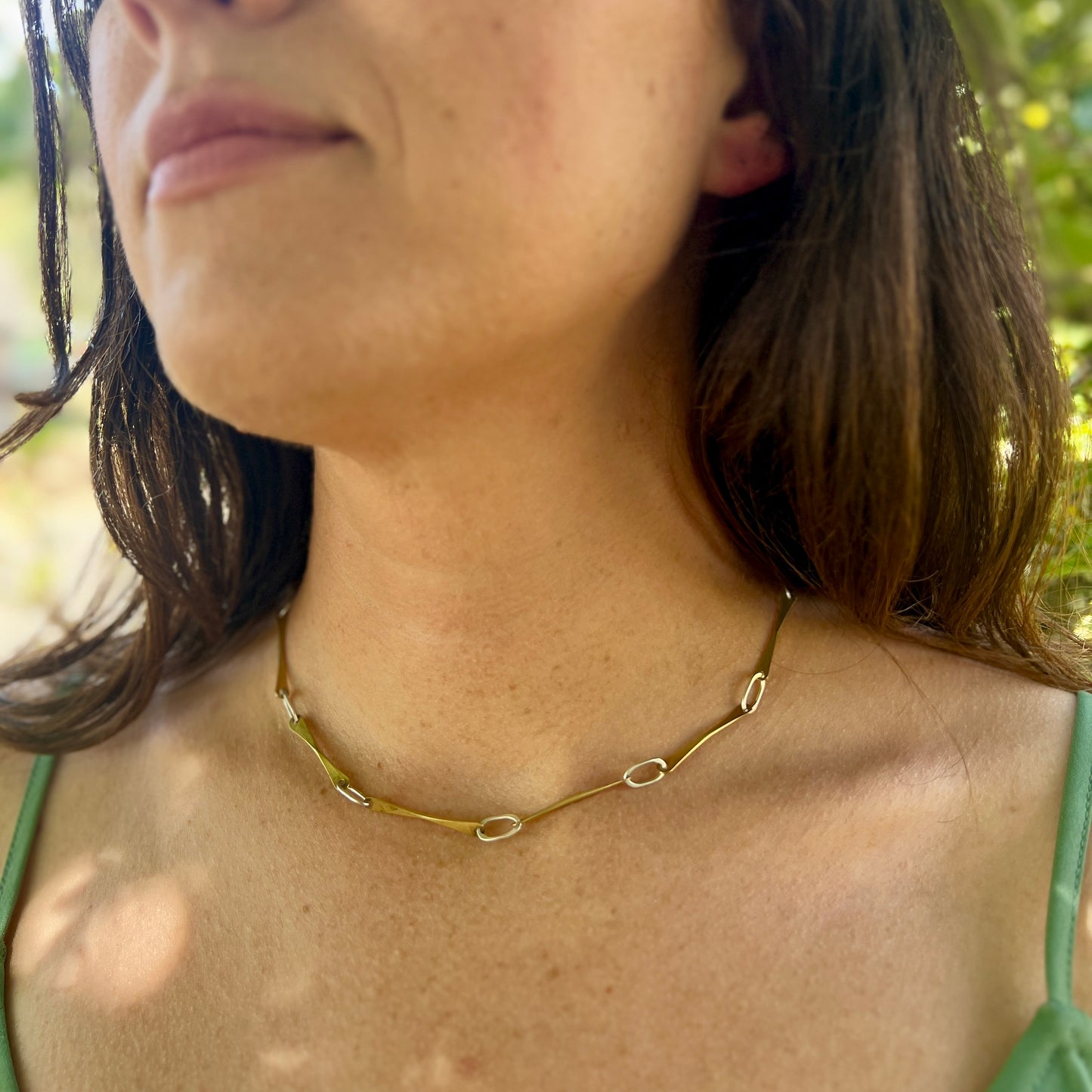 Bar Chain Bar Necklace - Mixed Metals