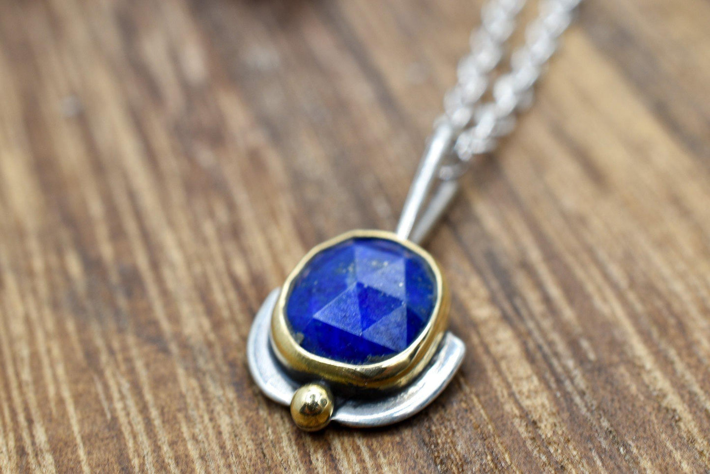 18k Gold, Rose Cut Lapis Lazuli, Mixed Metals Necklace