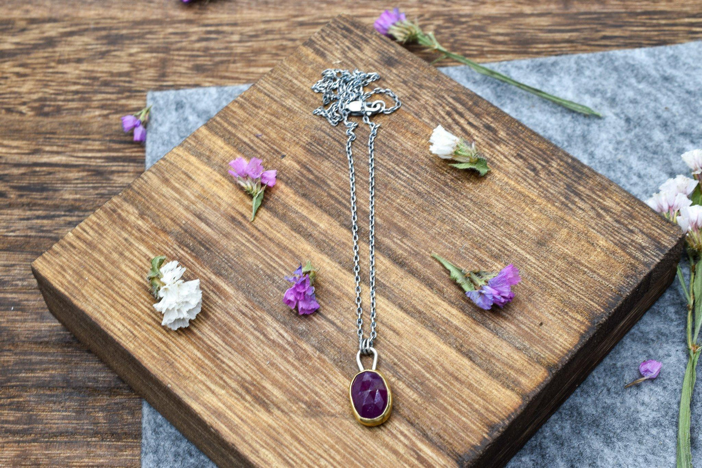 18k Gold, Rose Cut Pink Sapphire, Mixed Metals Necklace